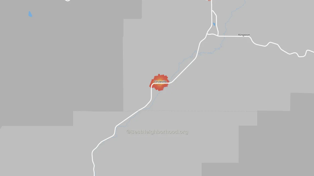 Walk Grade map of Circleville, UT, walkable areas in green and car-dependent areas in red