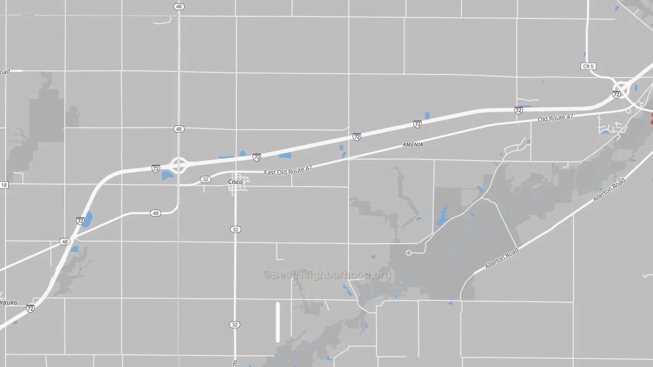Walk Grade map of Cisco, IL, walkable areas in green and car-dependent areas in red
