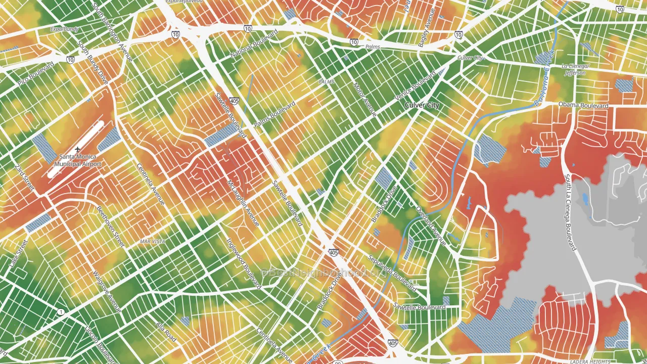 Walk Grade map of Clarkdale, Culver City, CA, walkable areas in green and car-dependent areas in red