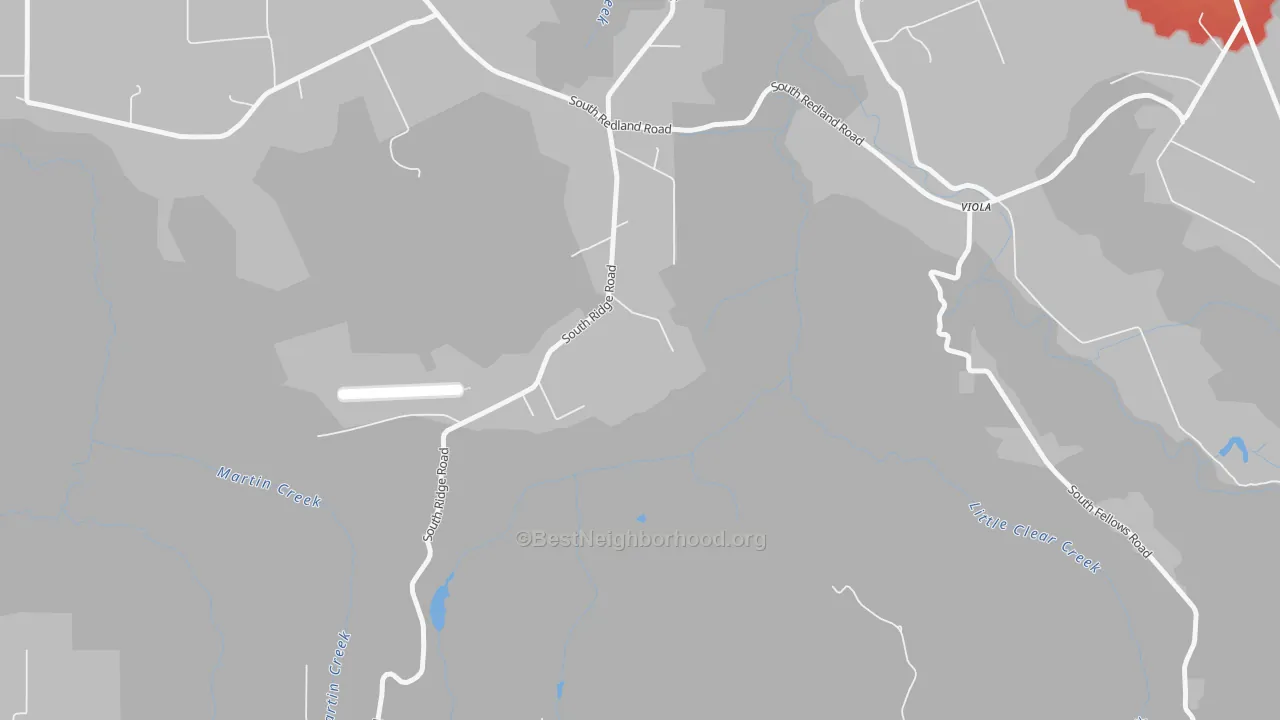 Walk Grade map of Clarkes, OR, walkable areas in green and car-dependent areas in red