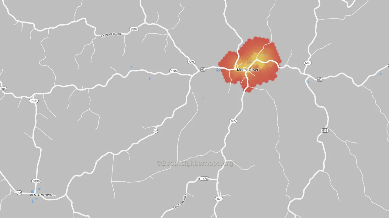 Walk Grade map of Claysville, KY, walkable areas in green and car-dependent areas in red