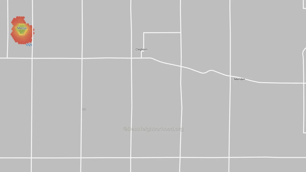 Walk Grade map of Cleghorn, IA, walkable areas in green and car-dependent areas in red