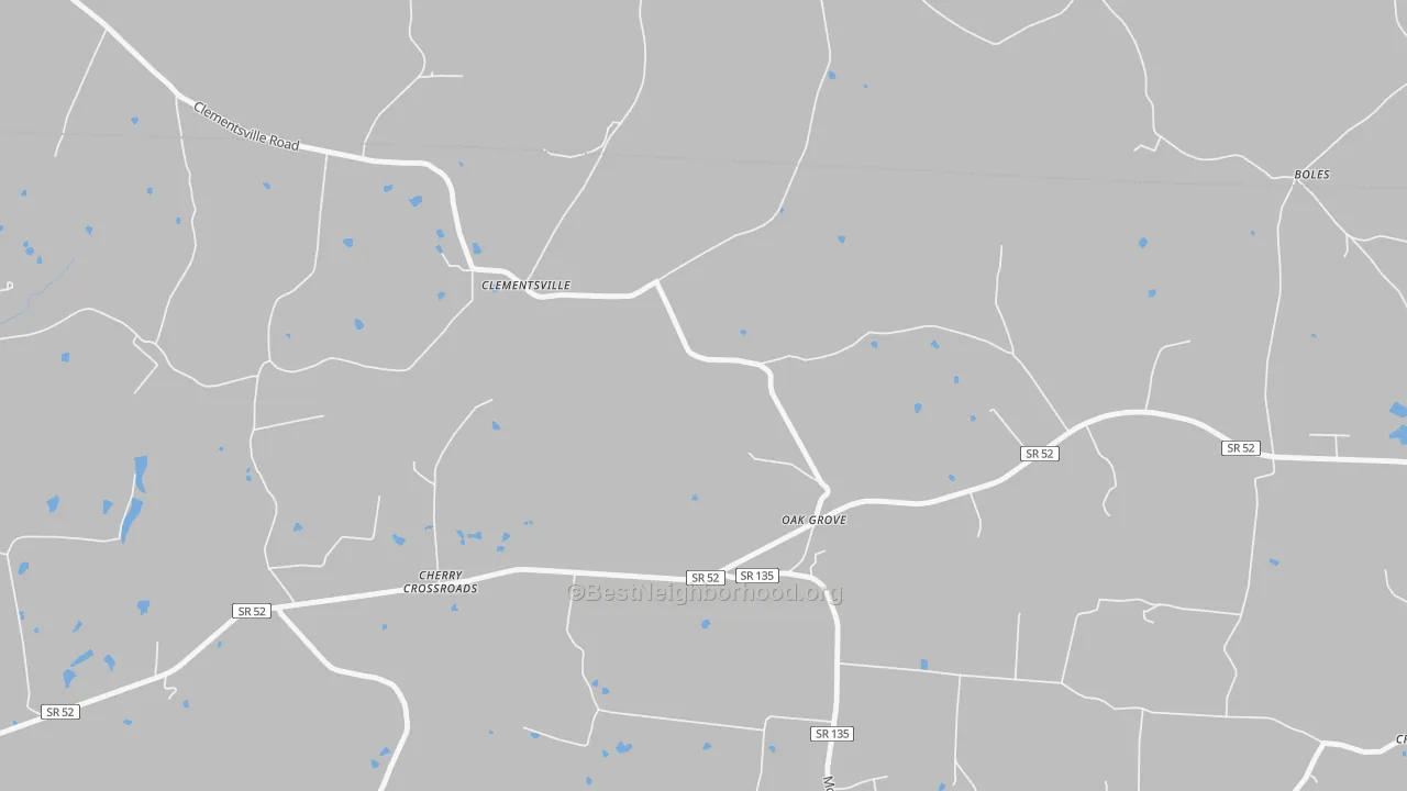 Walk Grade map of Clementsville, TN, walkable areas in green and car-dependent areas in red