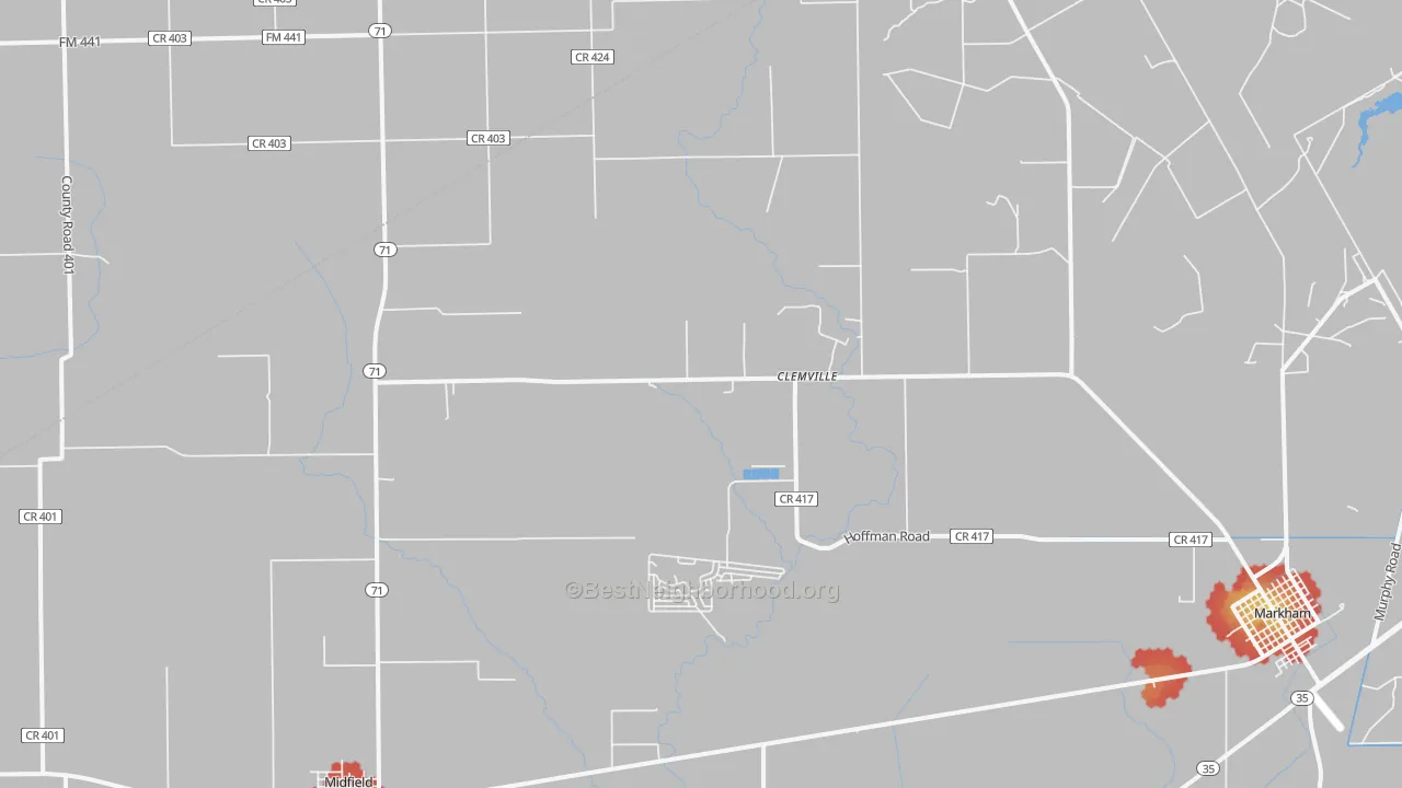 Walk Grade map of Clemville, TX, walkable areas in green and car-dependent areas in red