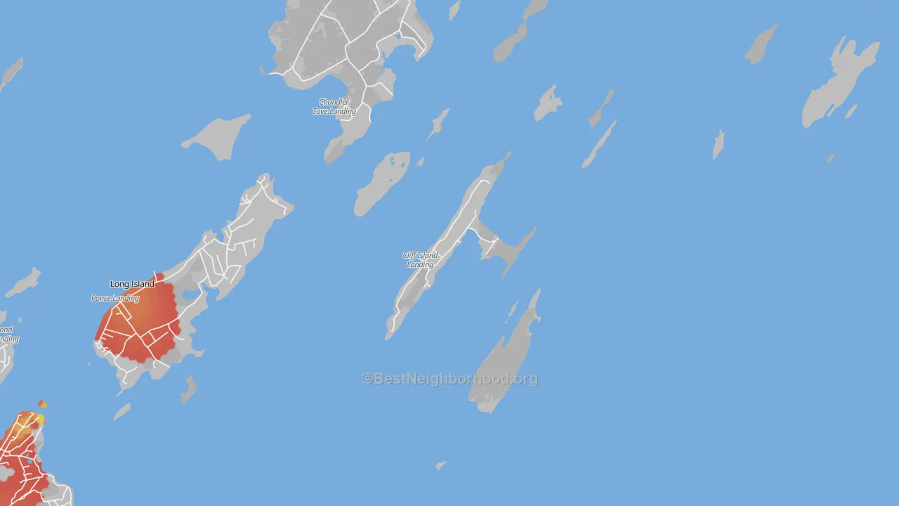Walk Grade map of Cliff Island, ME, walkable areas in green and car-dependent areas in red