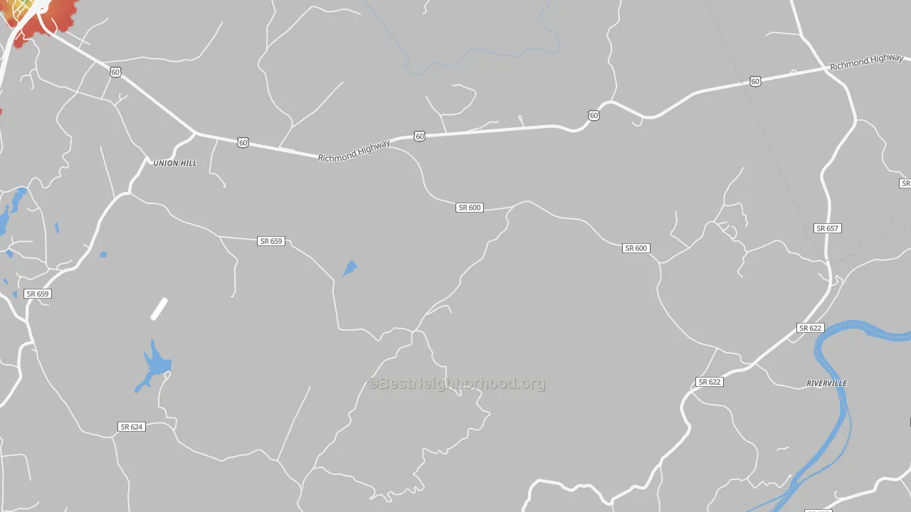 Walk Grade map of Clifford, VA, walkable areas in green and car-dependent areas in red