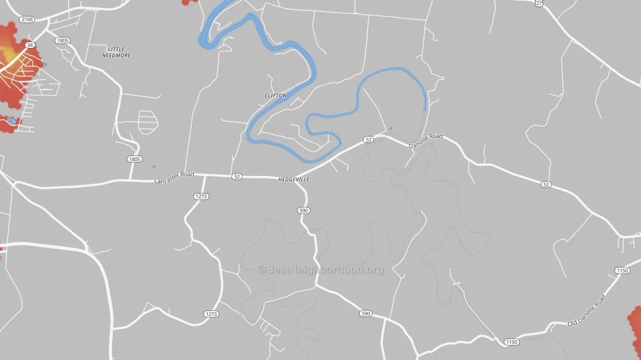 Walk Grade map of Clifton, KY, walkable areas in green and car-dependent areas in red