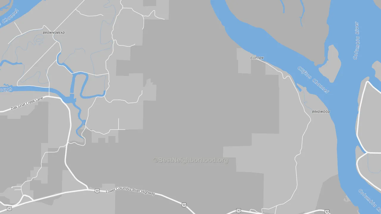 Walk Grade map of Clifton, OR, walkable areas in green and car-dependent areas in red