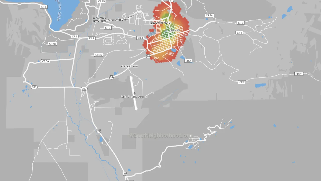 Walk Grade map of Climax, CO, walkable areas in green and car-dependent areas in red