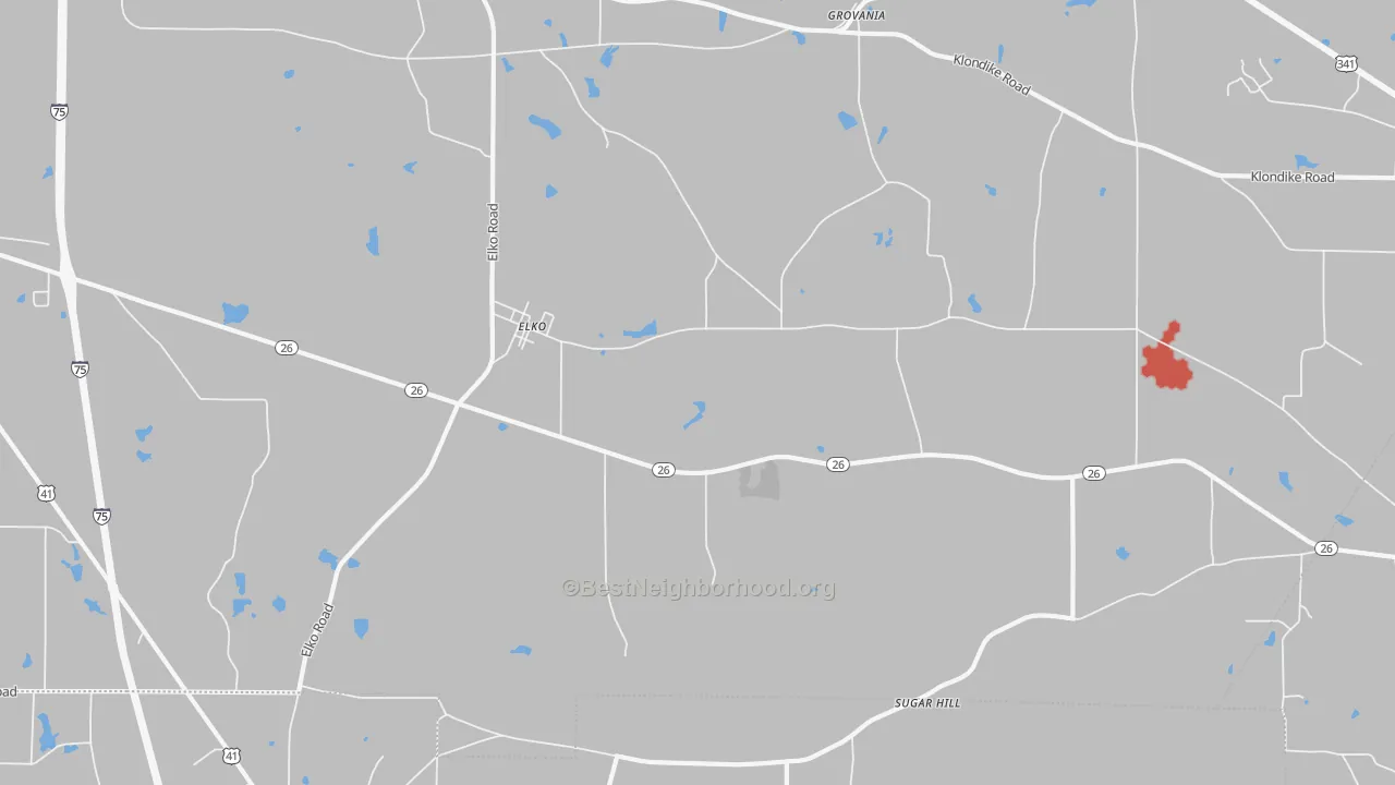 Walk Grade map of Clinchfield, GA, walkable areas in green and car-dependent areas in red