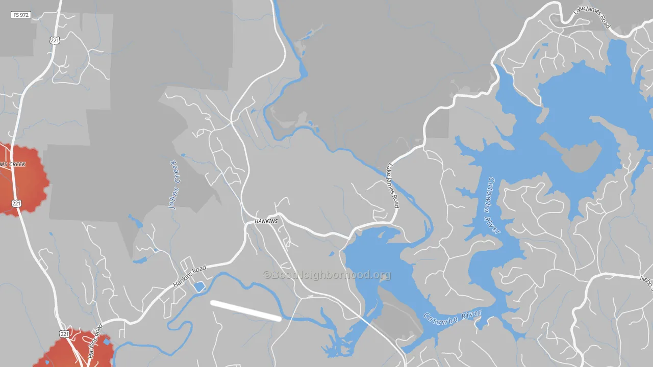 Walk Grade map of Clinchfield, NC, walkable areas in green and car-dependent areas in red