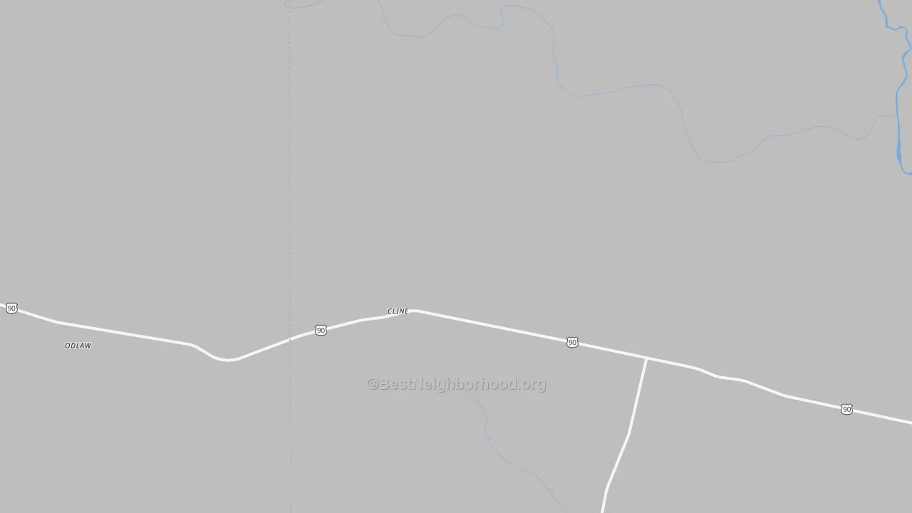 Walk Grade map of Cline, TX, walkable areas in green and car-dependent areas in red