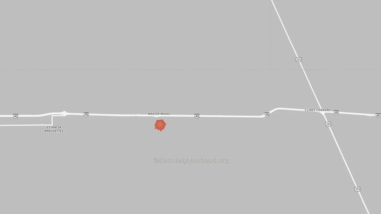 Walk Grade map of Clines Corners, NM, walkable areas in green and car-dependent areas in red