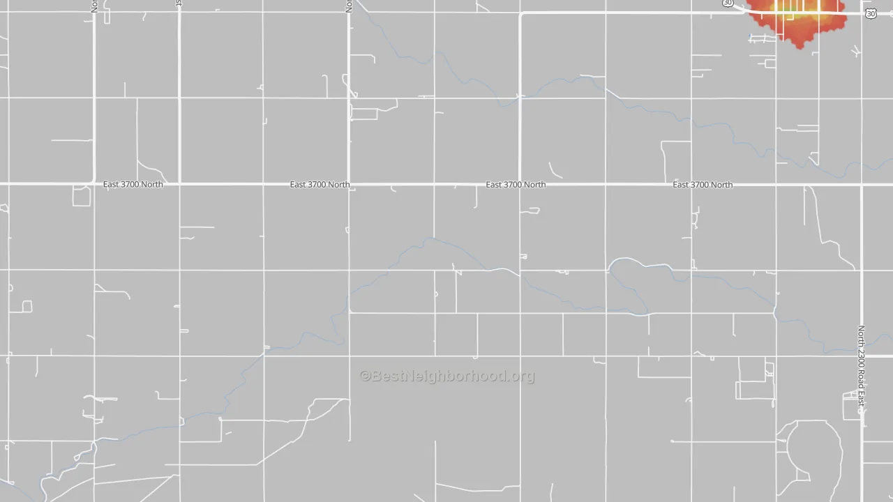 Walk Grade map of Clover, ID, walkable areas in green and car-dependent areas in red