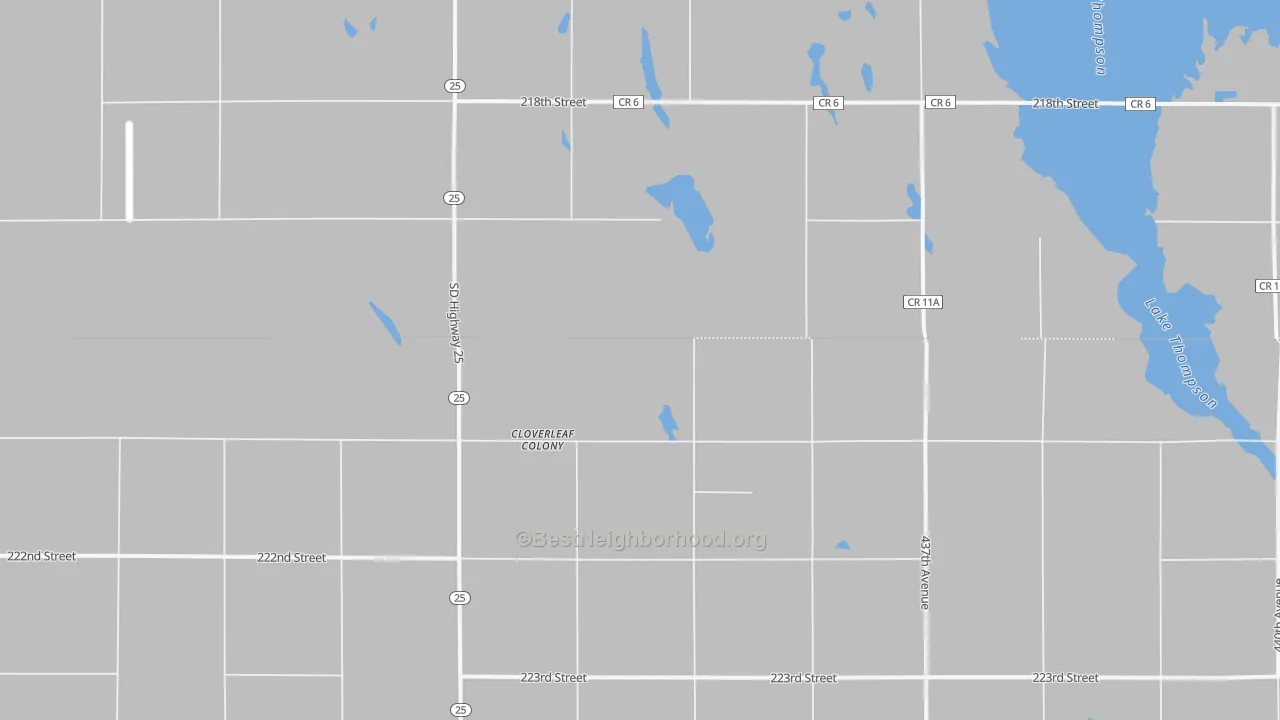 Walk Grade map of Cloverleaf Colony, SD, walkable areas in green and car-dependent areas in red