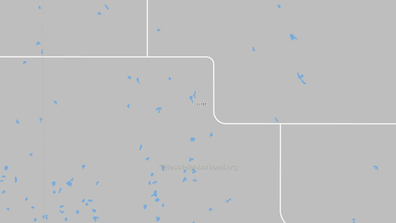 Walk Grade map of Clyde, ND, walkable areas in green and car-dependent areas in red