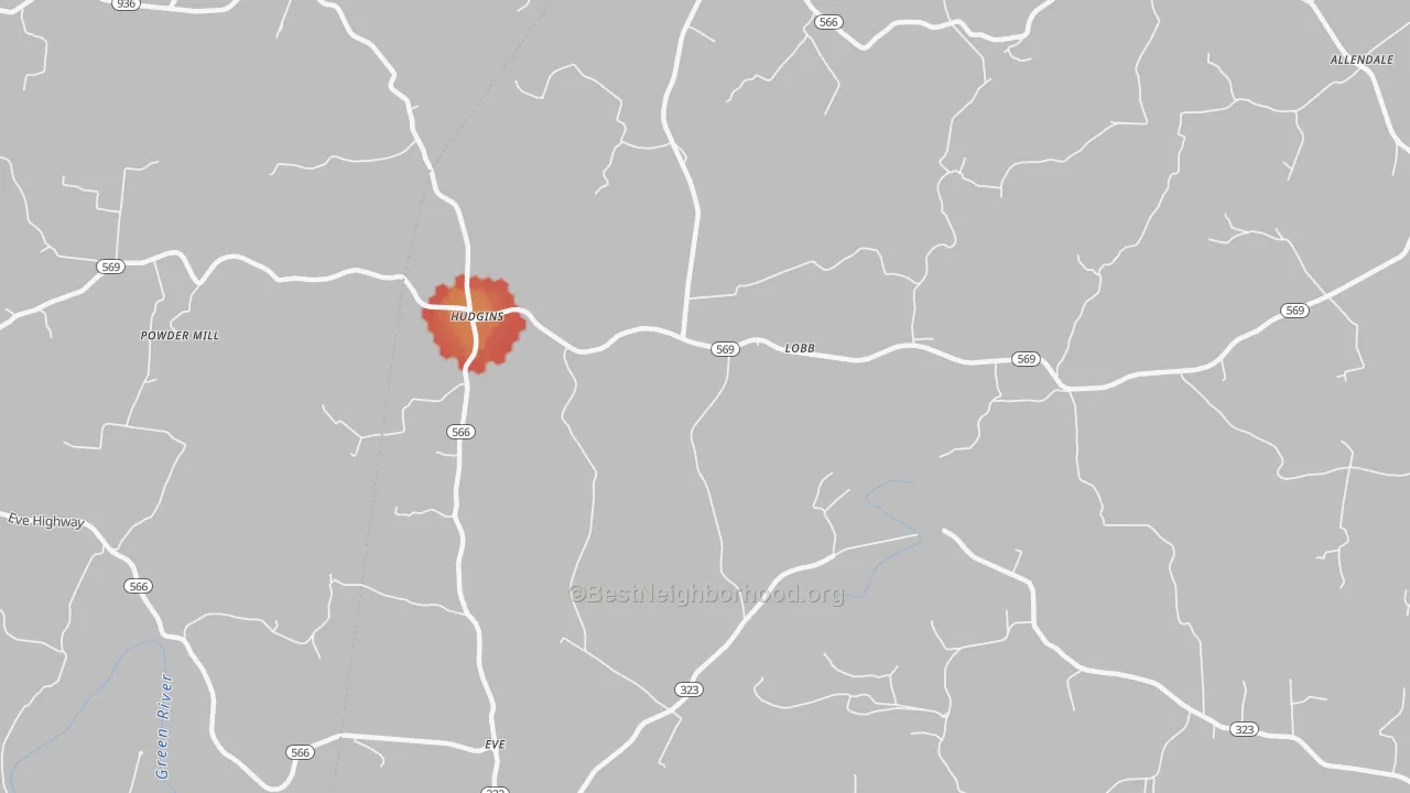 Walk Grade map of Coakley, KY, walkable areas in green and car-dependent areas in red