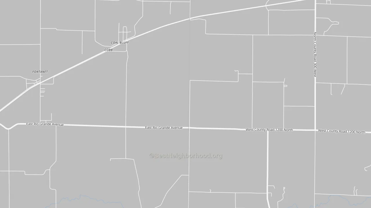 Walk Grade map of Coal Bluff, IN, walkable areas in green and car-dependent areas in red