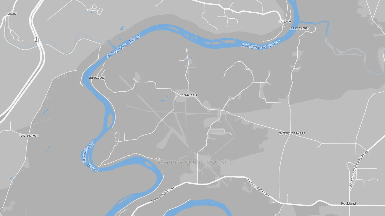 Walk Grade map of Coal City, PA, walkable areas in green and car-dependent areas in red