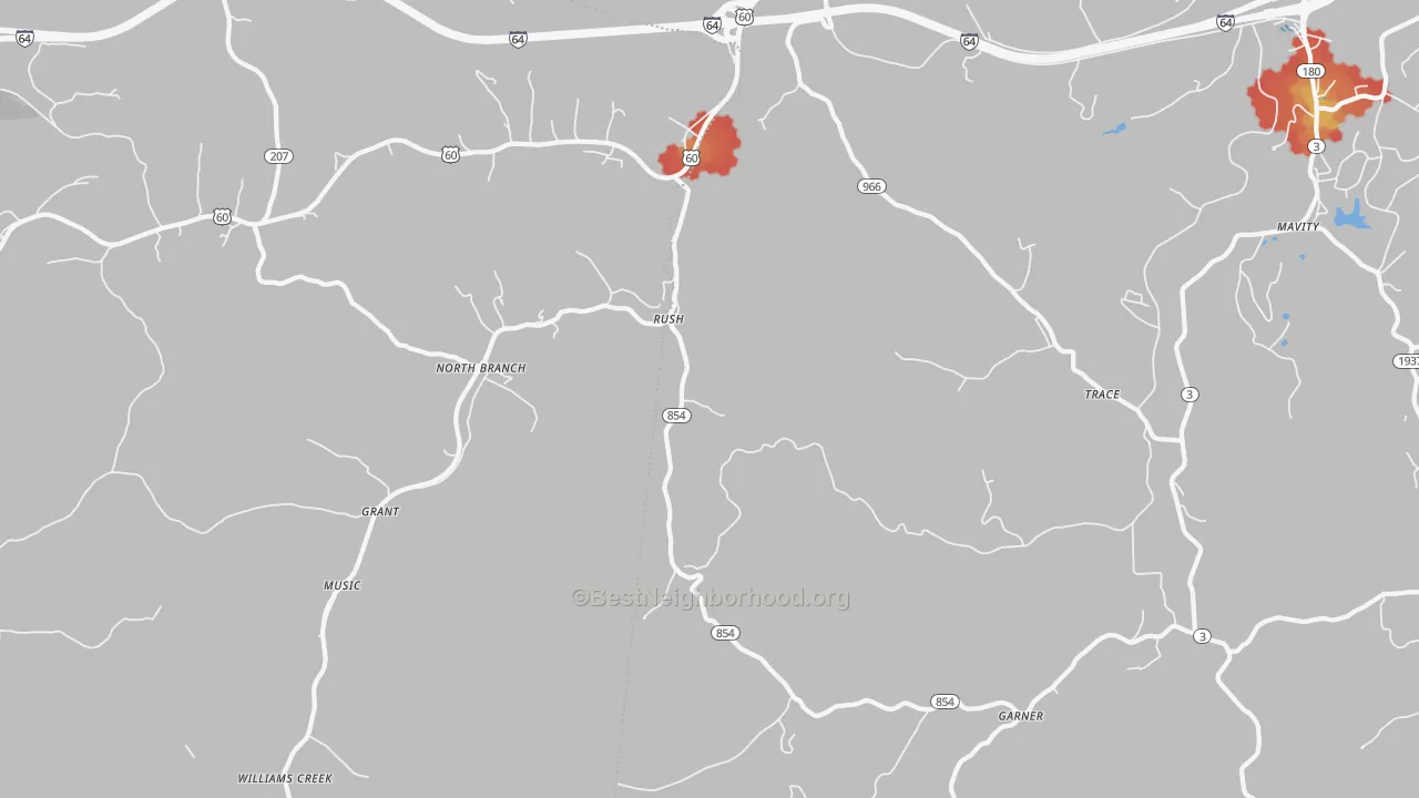 Walk Grade map of Coalton, KY, walkable areas in green and car-dependent areas in red