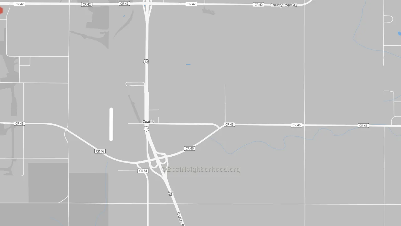 Walk Grade map of Coates, MN, walkable areas in green and car-dependent areas in red