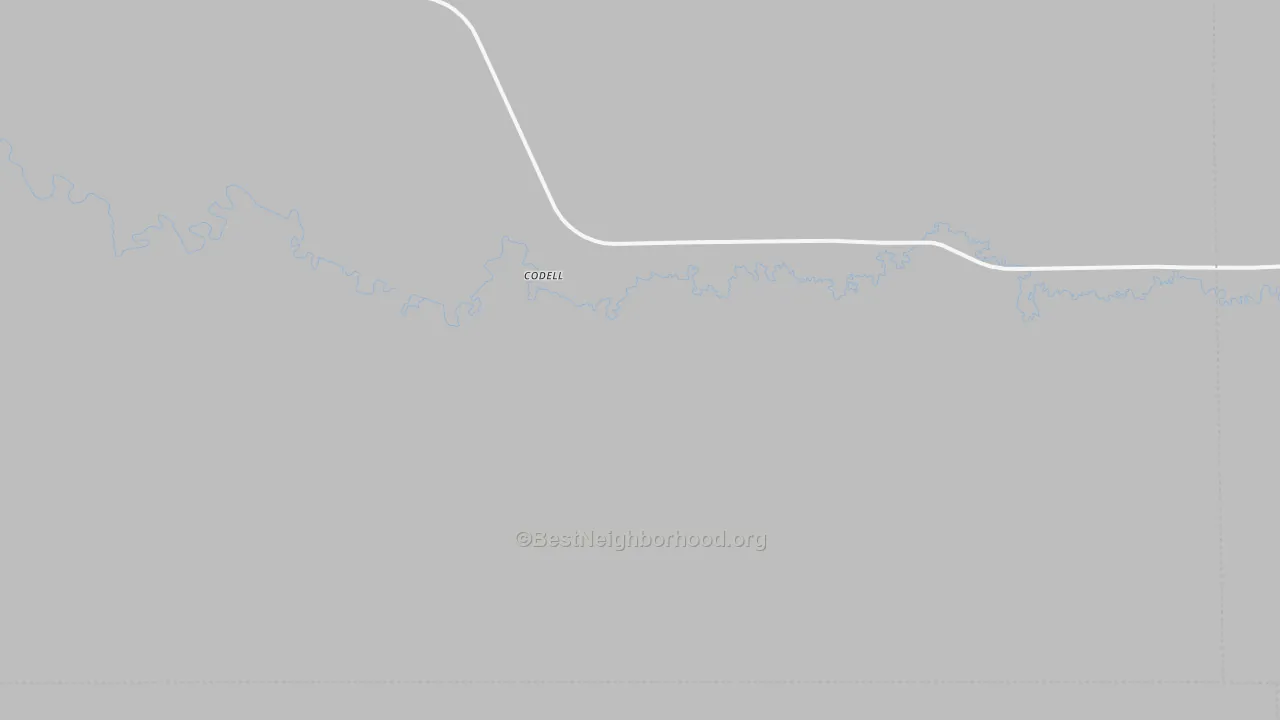 Walk Grade map of Codell, KS, walkable areas in green and car-dependent areas in red