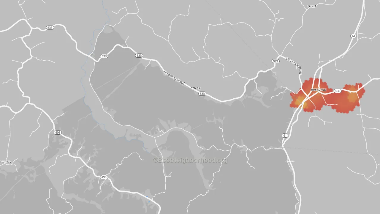 Walk Grade map of Cofer, KY, walkable areas in green and car-dependent areas in red