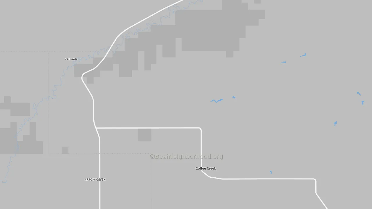 Walk Grade map of Coffee Creek, MT, walkable areas in green and car-dependent areas in red