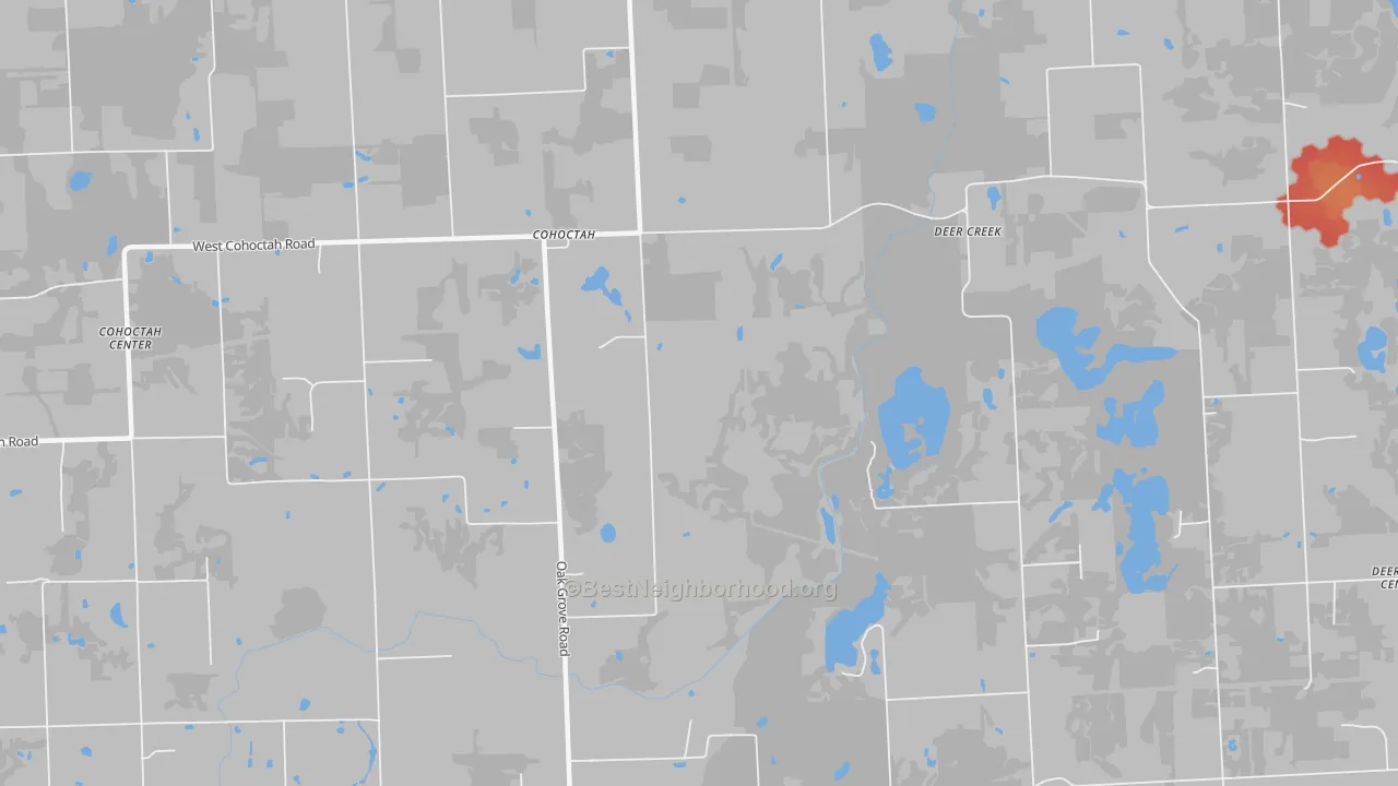 Walk Grade map of Cohoctah, MI, walkable areas in green and car-dependent areas in red