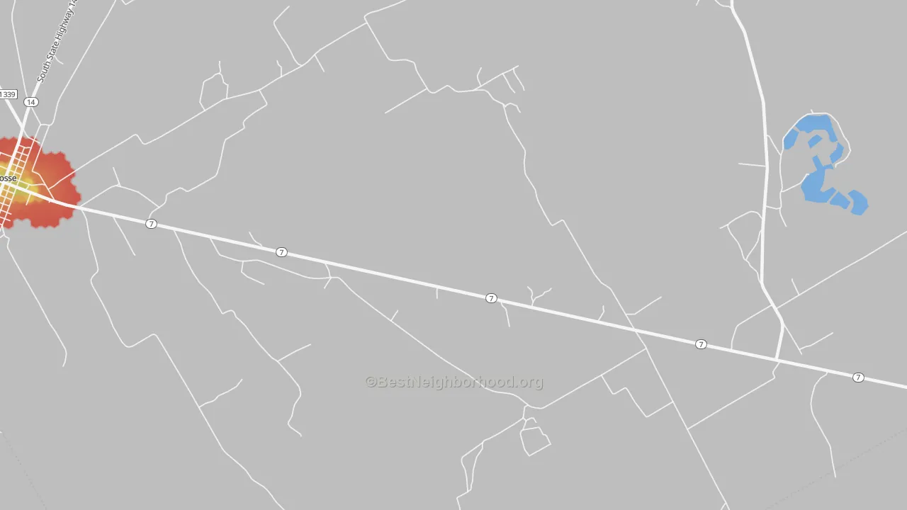 Walk Grade map of Coit, TX, walkable areas in green and car-dependent areas in red