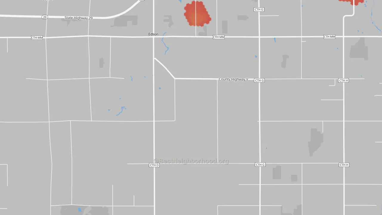 Walk Grade map of Colburn, WI, walkable areas in green and car-dependent areas in red