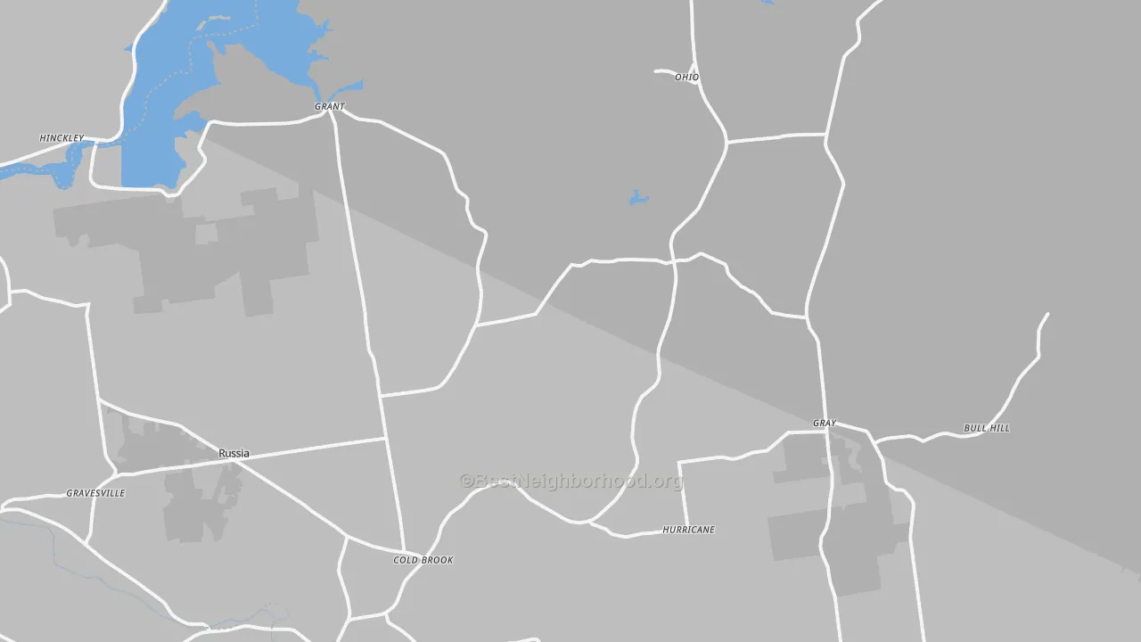 Walk Grade map of Cold Brook, NY, walkable areas in green and car-dependent areas in red