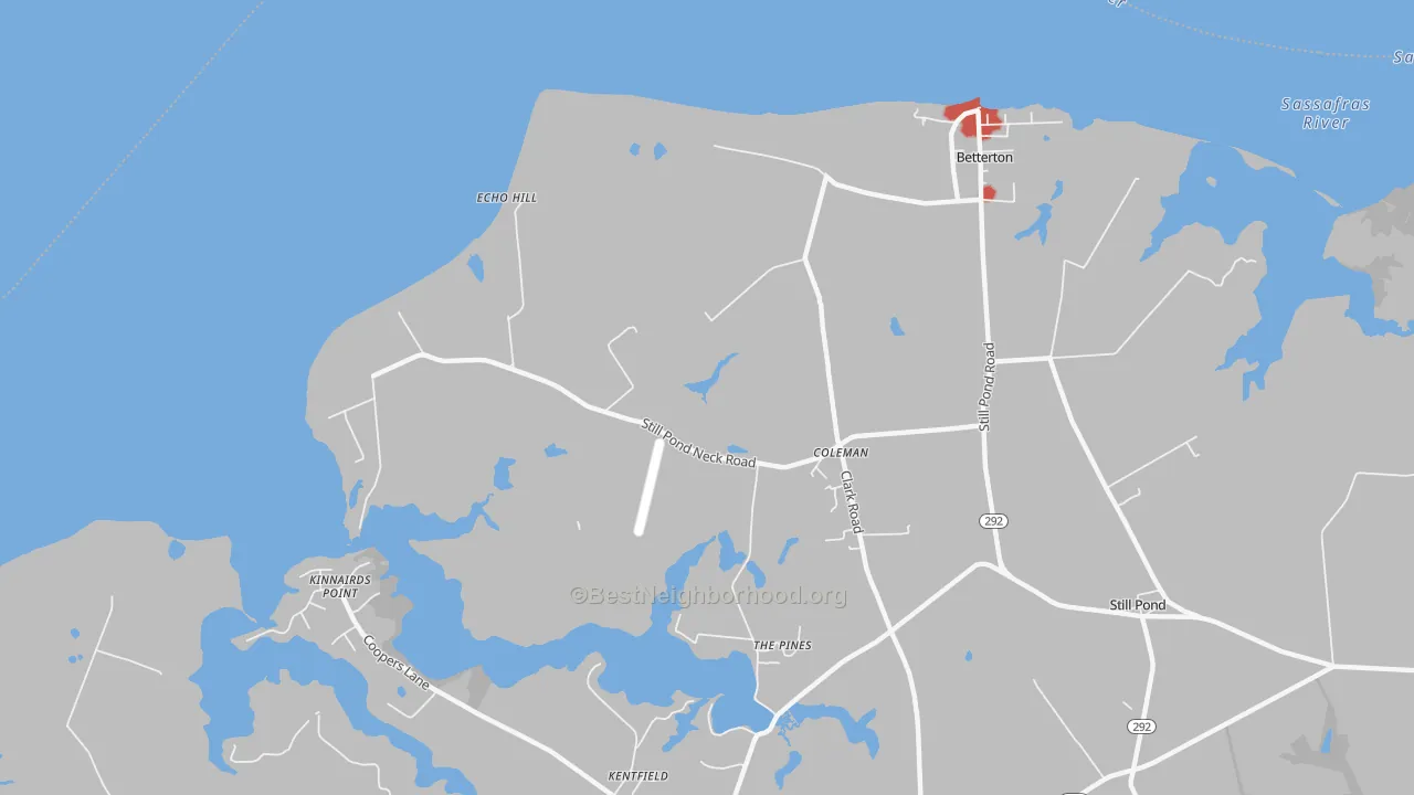 Walk Grade map of Coleman, MD, walkable areas in green and car-dependent areas in red