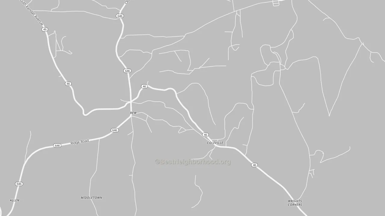 Walk Grade map of Coleville, PA, walkable areas in green and car-dependent areas in red