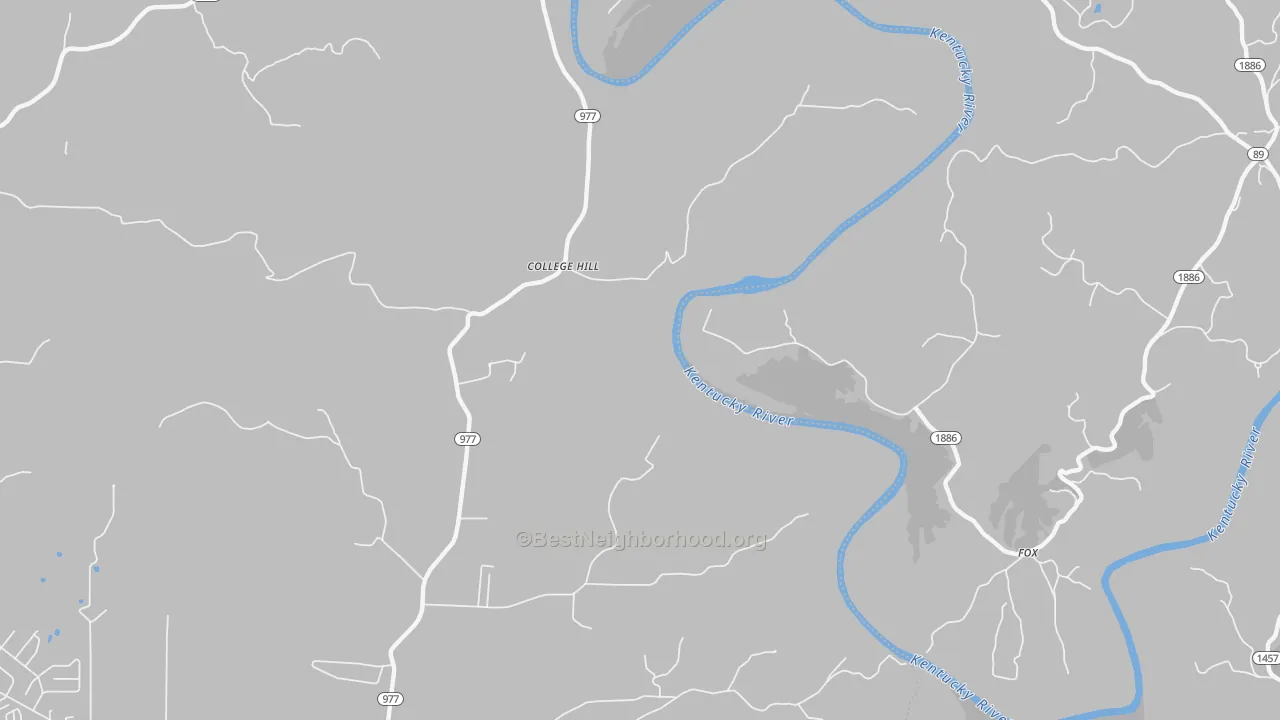 Walk Grade map of College Hill, KY, walkable areas in green and car-dependent areas in red