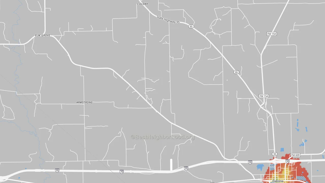 Walk Grade map of Colony, TX, walkable areas in green and car-dependent areas in red