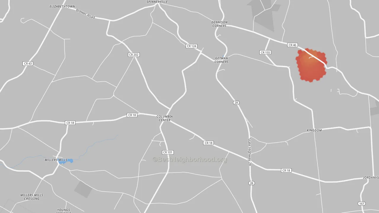 Walk Grade map of Columbia Center, NY, walkable areas in green and car-dependent areas in red