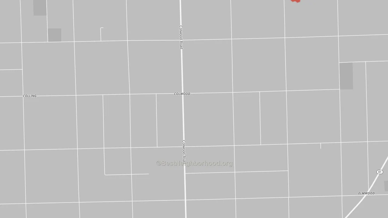 Walk Grade map of Colwood, MI, walkable areas in green and car-dependent areas in red