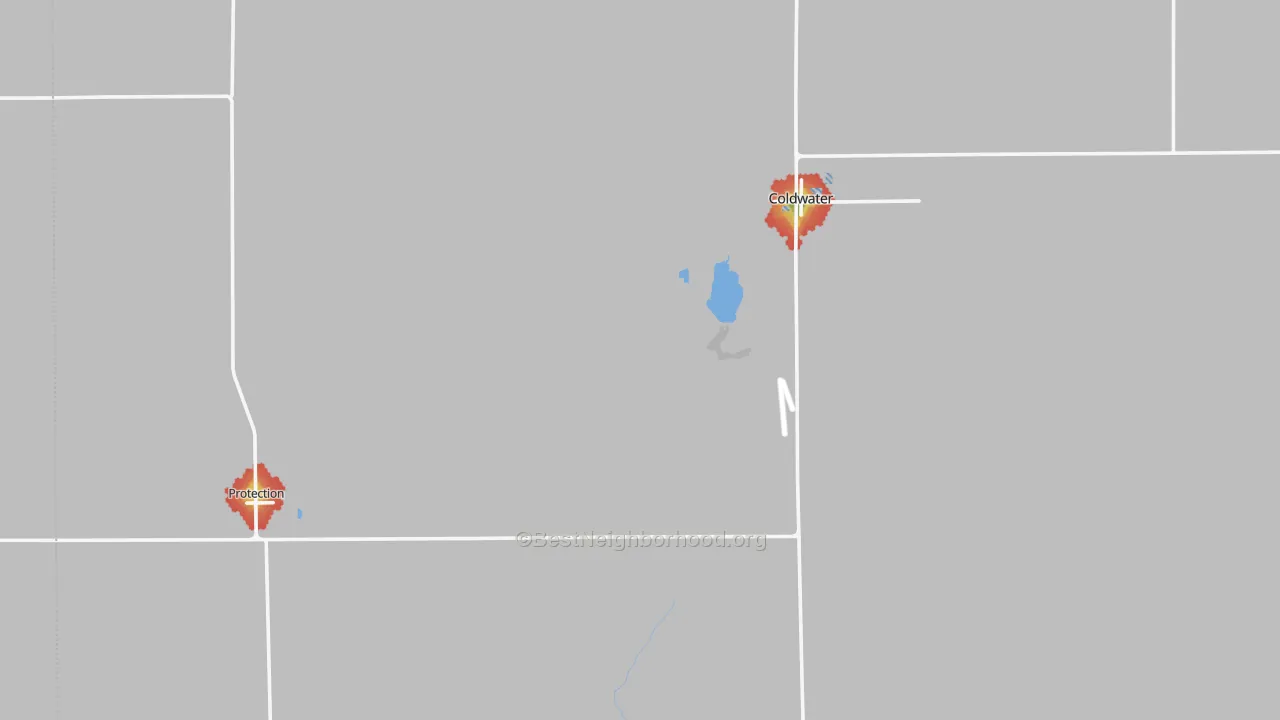 Walk Grade map of Comanche County, KS, walkable areas in green and car-dependent areas in red