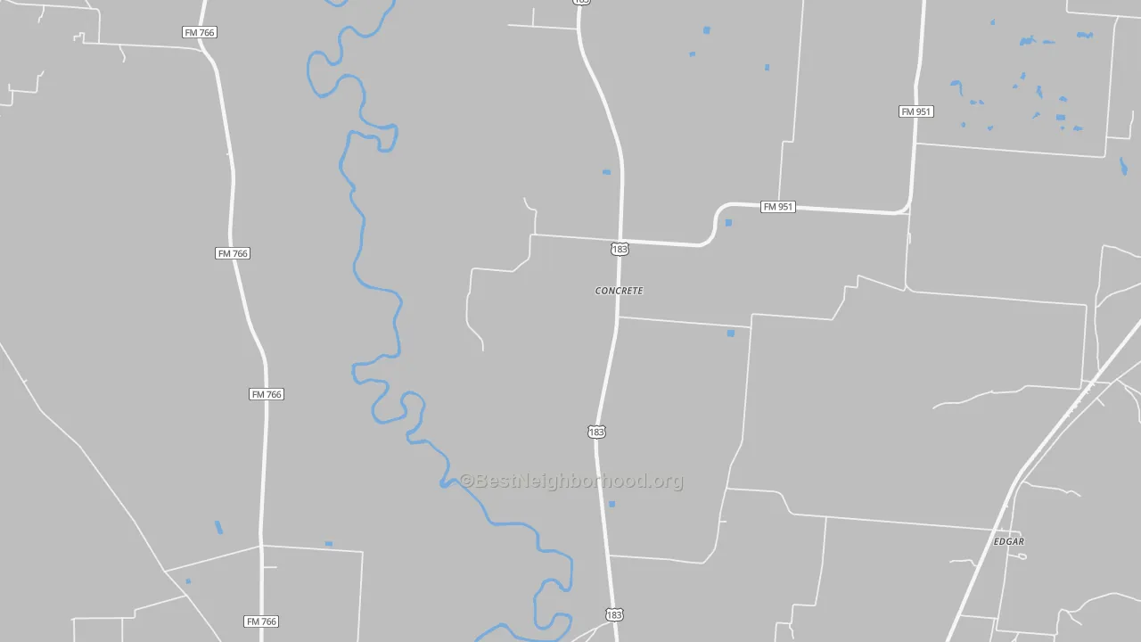Walk Grade map of Concrete, TX, walkable areas in green and car-dependent areas in red