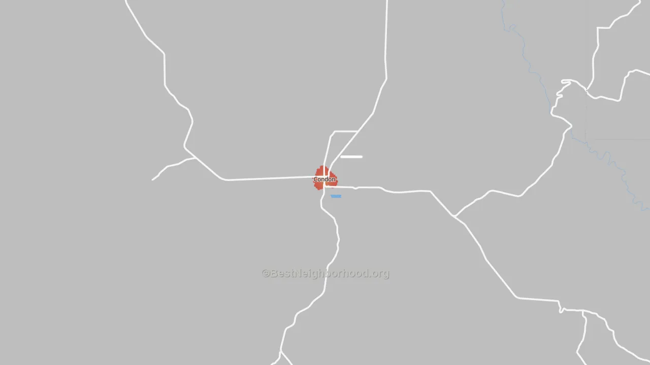 Walk Grade map of Condon, OR, walkable areas in green and car-dependent areas in red