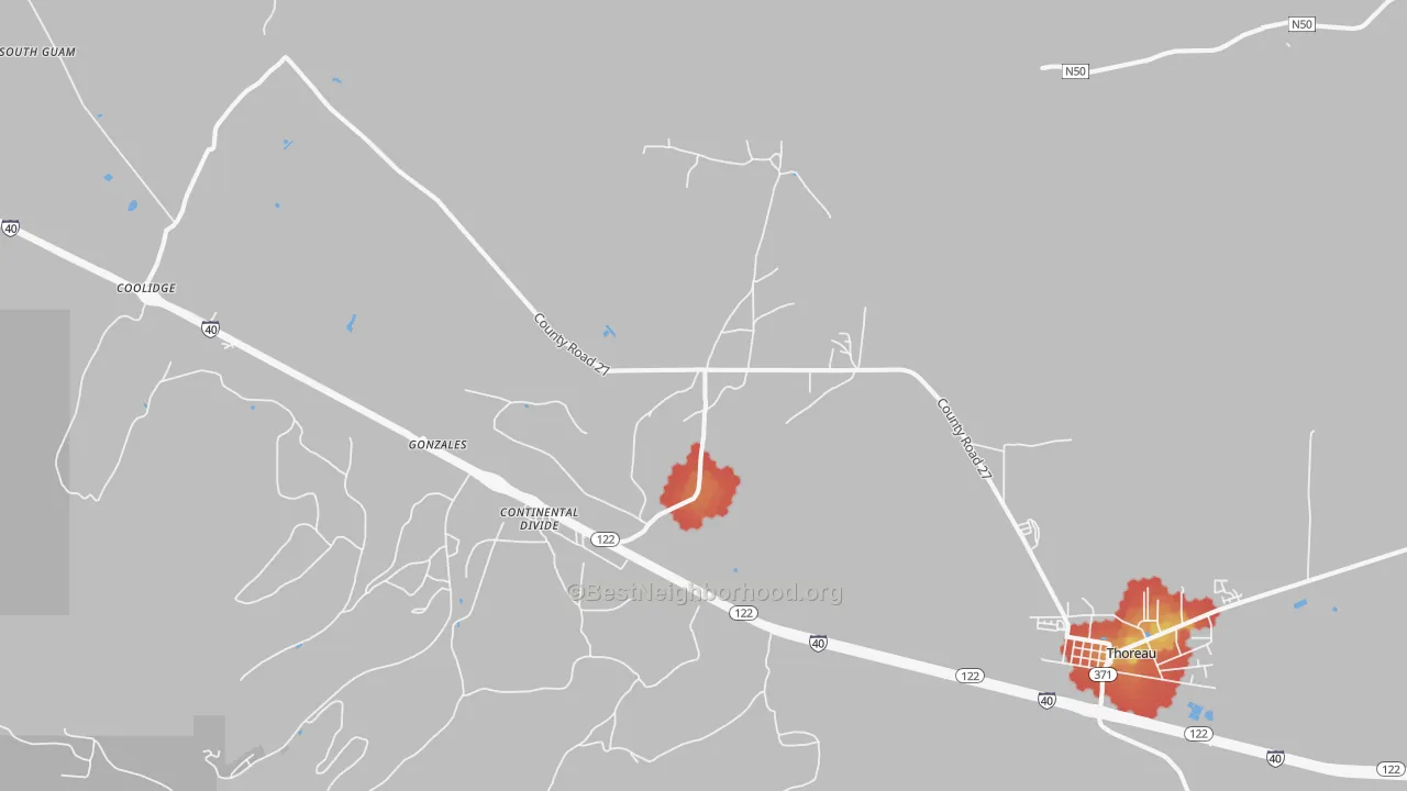 Walk Grade map of Continental Divide, NM, walkable areas in green and car-dependent areas in red