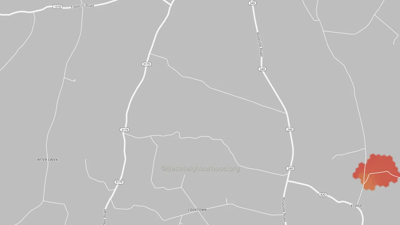 Walk Grade map of Cooktown, KY, walkable areas in green and car-dependent areas in red