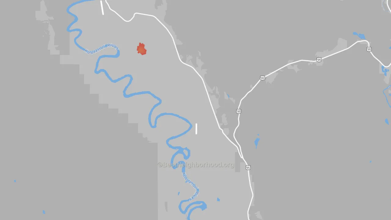 Walk Grade map of Copeland, ID, walkable areas in green and car-dependent areas in red