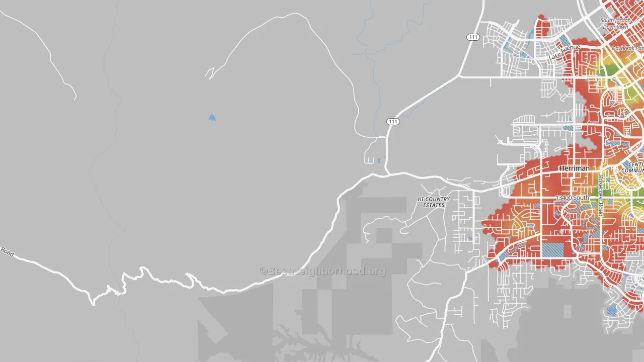 Walk Grade map of Copperton, UT, walkable areas in green and car-dependent areas in red