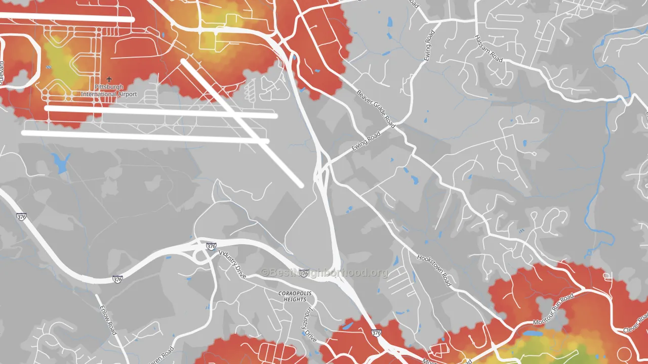 Walk Grade map of Coraopolis Heights, PA, walkable areas in green and car-dependent areas in red