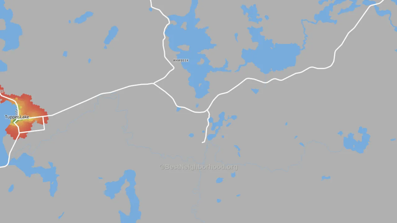 Walk Grade map of Coreys, NY, walkable areas in green and car-dependent areas in red