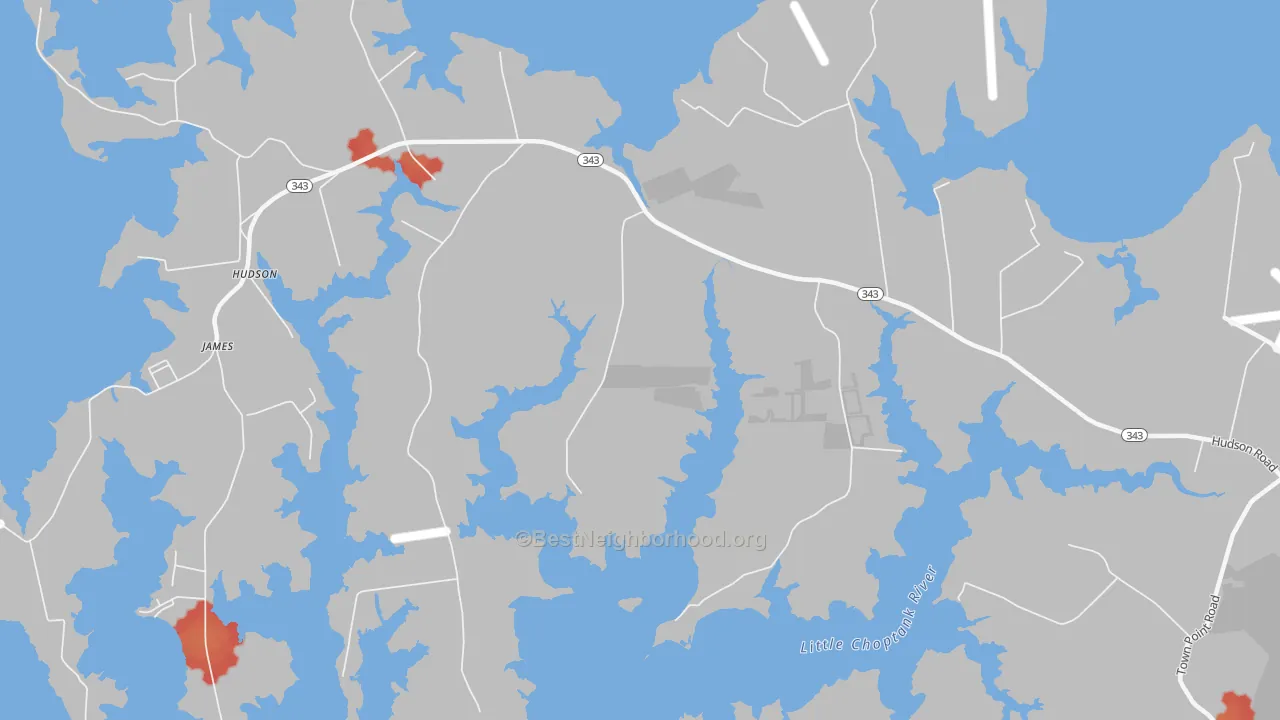 Walk Grade map of Cornersville, MD, walkable areas in green and car-dependent areas in red
