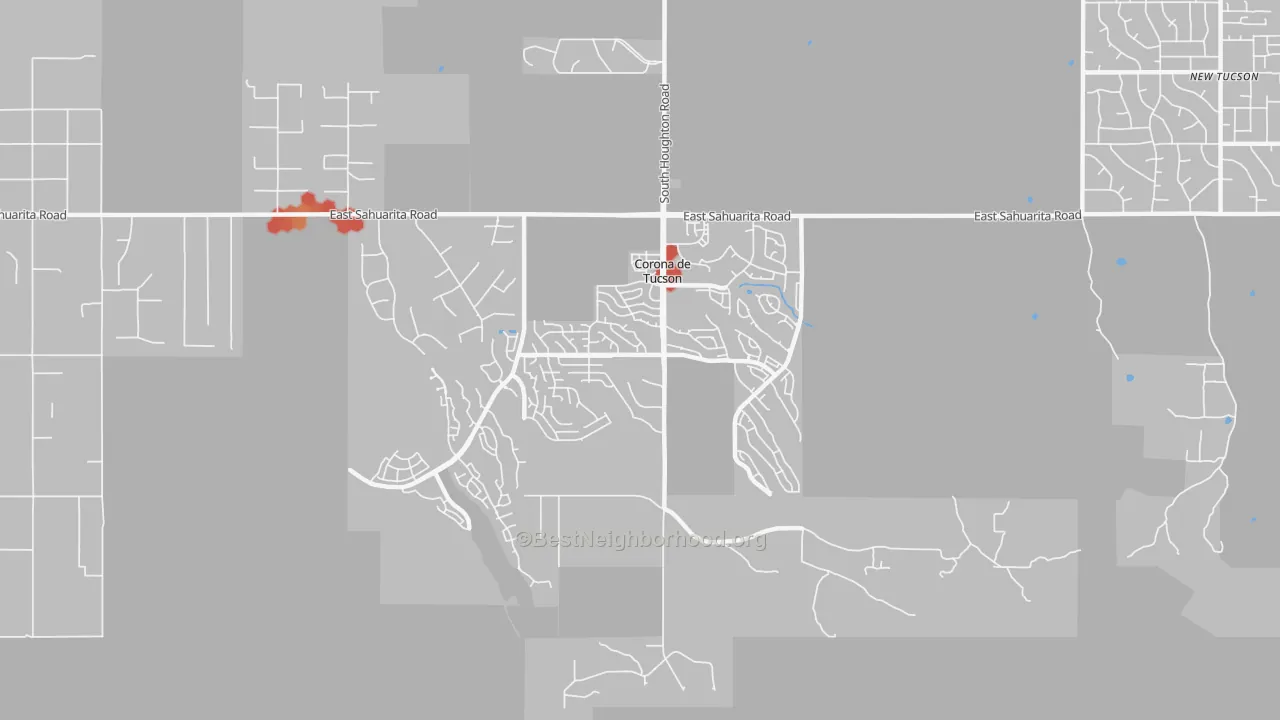 Walk Grade map of Corona de Tucson, AZ, walkable areas in green and car-dependent areas in red