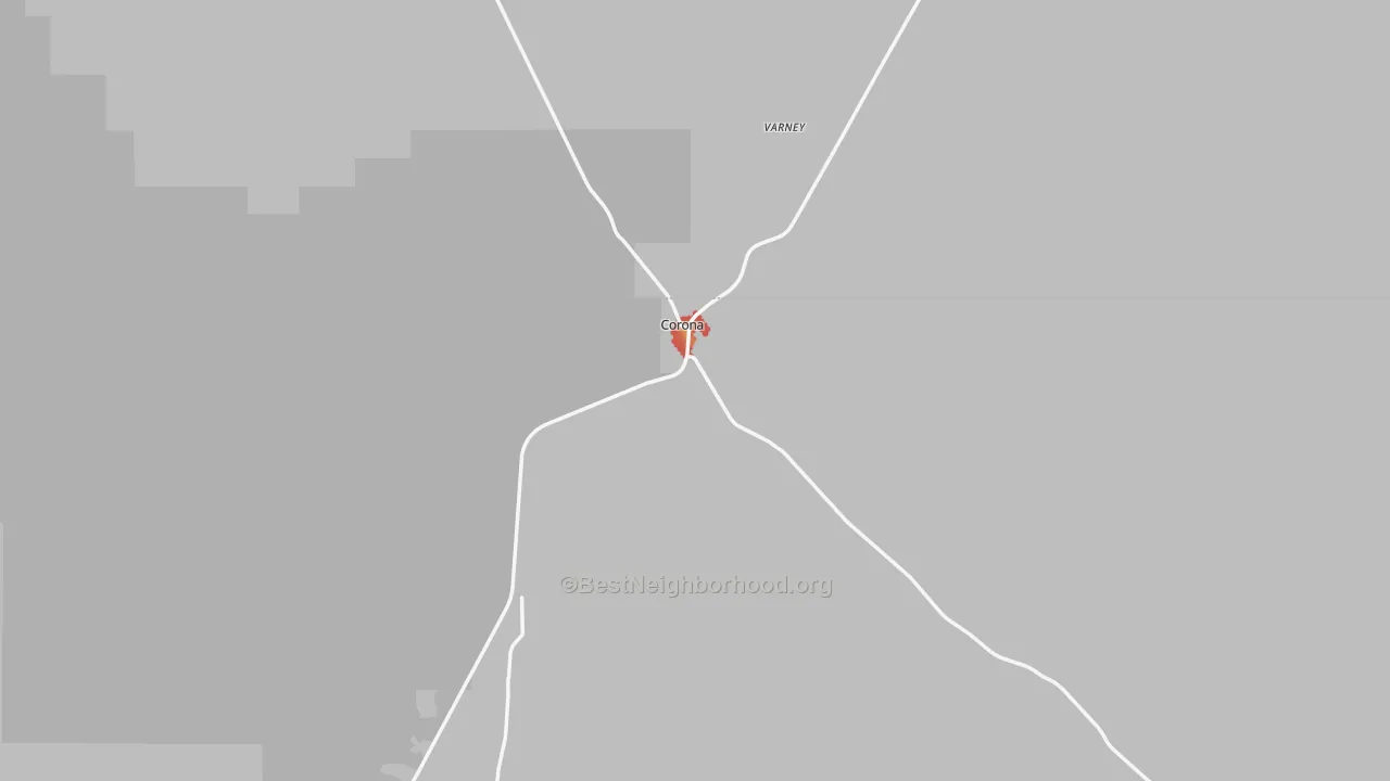 Walk Grade map of Corona, NM, walkable areas in green and car-dependent areas in red